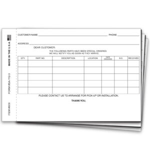 Special Parts Order Form - SA-112-3 - Qty. 100