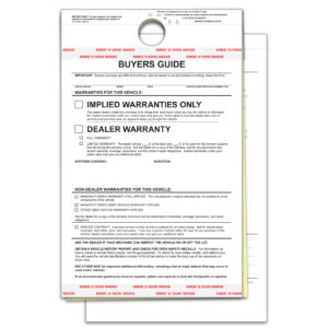 Multi-Part Interior Buyer's Guides - 2 Part - Implied Warranty - English - Lines - Hang Tag